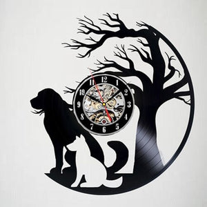 Cute Pet Dog Living Room Decoration Watch European American Style Design Retro Personality Vinyl Wall Clock Home Decor Clocks