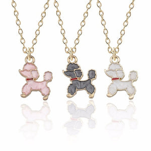 Fashion Creative Dog Necklace Glamour Female Animal Cute Puppy Pendant Kawaii White Pink Black Poodle Dog Necklace Pendant Gift