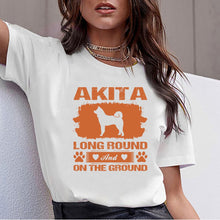 Load image into Gallery viewer, Tops T Shirt Women akita dog long round and on the ground Humor White Cotton Female Tshirt
