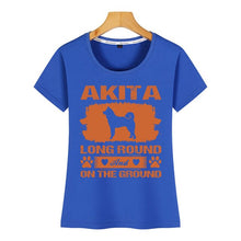 Load image into Gallery viewer, Tops T Shirt Women akita dog long round and on the ground Humor White Cotton Female Tshirt
