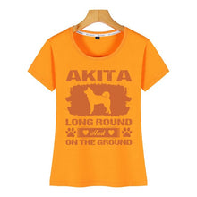 Load image into Gallery viewer, Tops T Shirt Women akita dog long round and on the ground Humor White Cotton Female Tshirt
