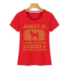 Load image into Gallery viewer, Tops T Shirt Women akita dog long round and on the ground Humor White Cotton Female Tshirt
