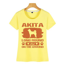 Load image into Gallery viewer, Tops T Shirt Women akita dog long round and on the ground Humor White Cotton Female Tshirt
