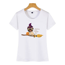 Load image into Gallery viewer, Tops T Shirt Women halloween pug witch on a broom dog lover gift Basic Black Print Female Tshirt
