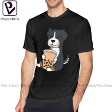 Load image into Gallery viewer, Bernese Mountain Dog T Shirt Bernese Mountain Dog Drinking Bubble Tea T-Shirt Short Sleeves Fun Tee Shirt Big Beach Tshirt
