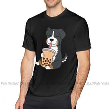 Load image into Gallery viewer, Bernese Mountain Dog T Shirt Bernese Mountain Dog Drinking Bubble Tea T-Shirt Short Sleeves Fun Tee Shirt Big Beach Tshirt
