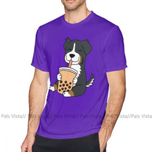 Load image into Gallery viewer, Bernese Mountain Dog T Shirt Bernese Mountain Dog Drinking Bubble Tea T-Shirt Short Sleeves Fun Tee Shirt Big Beach Tshirt
