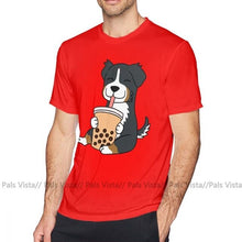 Load image into Gallery viewer, Bernese Mountain Dog T Shirt Bernese Mountain Dog Drinking Bubble Tea T-Shirt Short Sleeves Fun Tee Shirt Big Beach Tshirt
