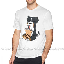 Load image into Gallery viewer, Bernese Mountain Dog T Shirt Bernese Mountain Dog Drinking Bubble Tea T-Shirt Short Sleeves Fun Tee Shirt Big Beach Tshirt
