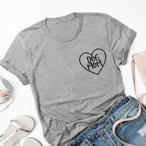 Dog Mom Pocket Letter Print T-shirt Lovely Heart Mother Life Tshirt Women Cotton Aesthetic Shirts Girl Casual Tops Drop Shipping