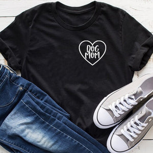 Dog Mom Pocket Letter Print T-shirt Lovely Heart Mother Life Tshirt Women Cotton Aesthetic Shirts Girl Casual Tops Drop Shipping