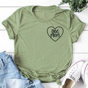 Dog Mom Pocket Letter Print T-shirt Lovely Heart Mother Life Tshirt Women Cotton Aesthetic Shirts Girl Casual Tops Drop Shipping