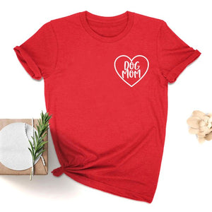 Dog Mom Pocket Letter Print T-shirt Lovely Heart Mother Life Tshirt Women Cotton Aesthetic Shirts Girl Casual Tops Drop Shipping