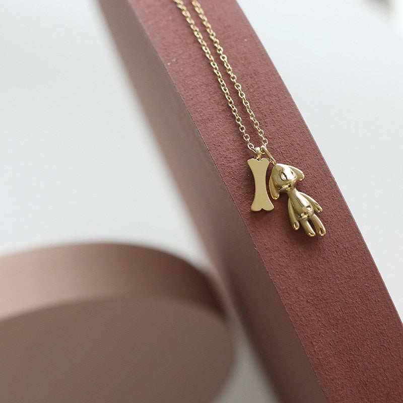 Little dog puppy bone necklace stainless steel gold color for women kids girls student cute lovely dainty necklace fashion 2020