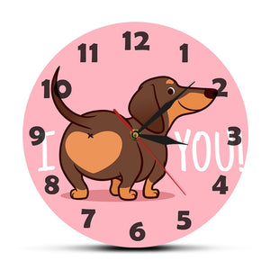 Dachshund Puppy Dog Pink Wall Clock Funny I Love You Heart Sausage Dog Butt Design Home Decor Silent Wall Watch Dog Lovers Gift