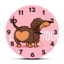 Load image into Gallery viewer, Dachshund Puppy Dog Pink Wall Clock Funny I Love You Heart Sausage Dog Butt Design Home Decor Silent Wall Watch Dog Lovers Gift
