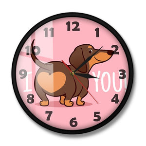 Dachshund Puppy Dog Pink Wall Clock Funny I Love You Heart Sausage Dog Butt Design Home Decor Silent Wall Watch Dog Lovers Gift