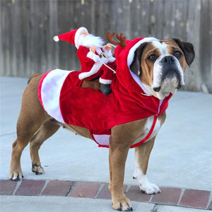 Pet Dog Christmas clothes Santa Claus riding a deer  Jacket Coat Pets  Christmas Dog Apparel Costumes for Big Dog or Small Dog