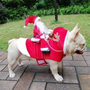 Pet Dog Christmas clothes Santa Claus riding a deer  Jacket Coat Pets  Christmas Dog Apparel Costumes for Big Dog or Small Dog