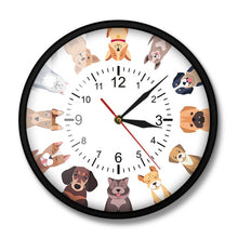 Load image into Gallery viewer, Different Purebred Dogs Cartoon Wall Clock Canine Home Decor Cool Dog Breed Printed Wall Art Kid Room Nursery Silent Wall Clock
