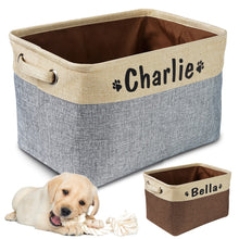 Load image into Gallery viewer, Personalized Pet Dog Toy Storage Basket Dog Canvas Bag Foldable Pet Toys Linen Storage Box Bins Dog Accessories Pet Supplies
