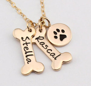 Name Necklace Dog Paw Necklace Personalized Dog Necklace Paw Print Dog Bone Initial Charm Pet Jewelry for gift YLQ0388