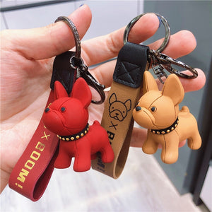 Classic French Punk Bulldog Keychain Men Car Key Ring Key Chain Jewelry PU Leather Dog Keychains for Women Bag Charm Trinket