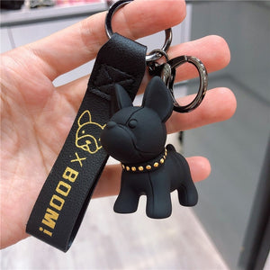 Classic French Punk Bulldog Keychain Men Car Key Ring Key Chain Jewelry PU Leather Dog Keychains for Women Bag Charm Trinket