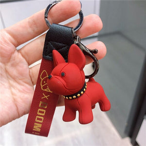 Classic French Punk Bulldog Keychain Men Car Key Ring Key Chain Jewelry PU Leather Dog Keychains for Women Bag Charm Trinket