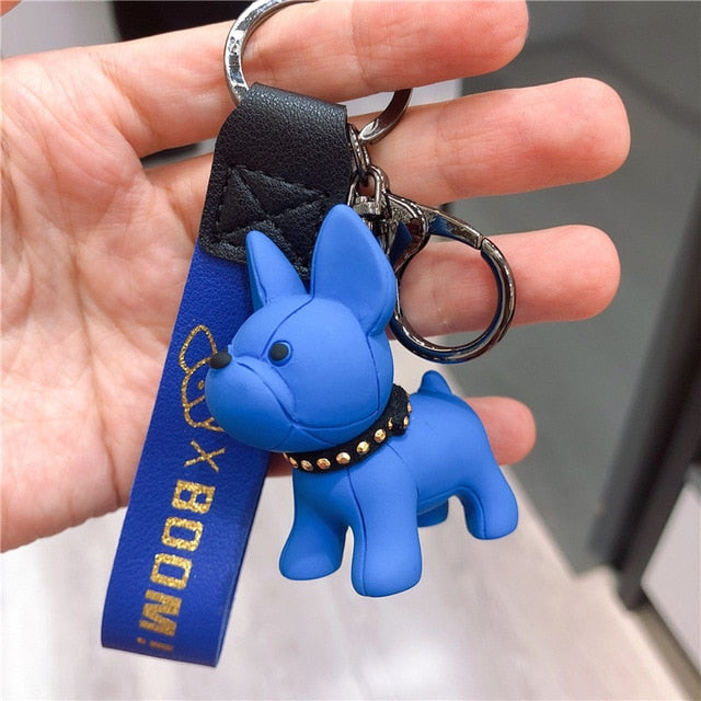 Classic French Punk Bulldog Keychain Men Car Key Ring Key Chain Jewelry PU Leather Dog Keychains for Women Bag Charm Trinket