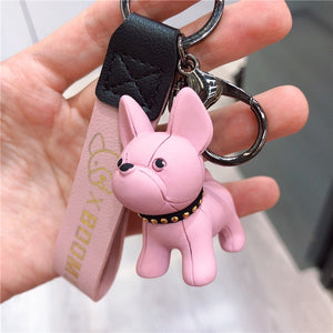 Classic French Punk Bulldog Keychain Men Car Key Ring Key Chain Jewelry PU Leather Dog Keychains for Women Bag Charm Trinket