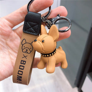 Classic French Punk Bulldog Keychain Men Car Key Ring Key Chain Jewelry PU Leather Dog Keychains for Women Bag Charm Trinket