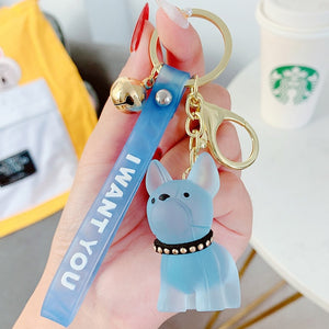 Classic French Punk Bulldog Keychain Men Car Key Ring Key Chain Jewelry PU Leather Dog Keychains for Women Bag Charm Trinket