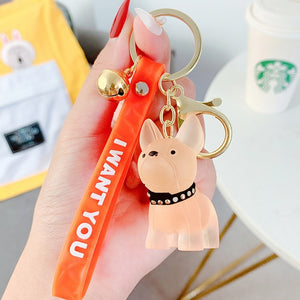 Classic French Punk Bulldog Keychain Men Car Key Ring Key Chain Jewelry PU Leather Dog Keychains for Women Bag Charm Trinket