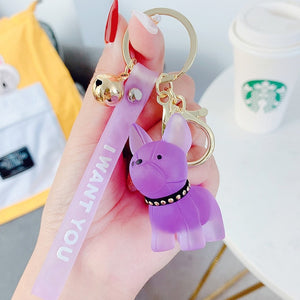 Classic French Punk Bulldog Keychain Men Car Key Ring Key Chain Jewelry PU Leather Dog Keychains for Women Bag Charm Trinket