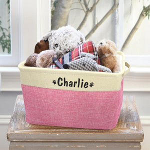 Customized Pet Toy Storage Box Free Dog Name Printing Canvas Dog Cat Storage Container Foldable Storage Bag For Dogs Cats