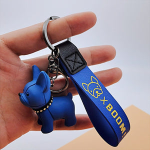 Fashion Punk French Bulldog Keychain PU Leather Dog Keychains for Women Bag Pendant Jewelry Trinket Men's Car Key Ring Key Chain