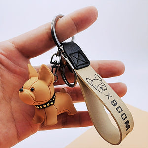 Fashion Punk French Bulldog Keychain PU Leather Dog Keychains for Women Bag Pendant Jewelry Trinket Men's Car Key Ring Key Chain