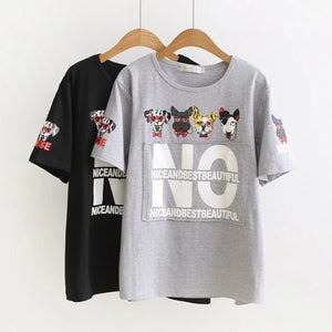 Plus size short sleeve women t shirt 2017 black & gray t-shirt O-Neck dog letter Print women tops tshirt summer tee shirt femme