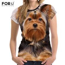 Load image into Gallery viewer, FORUDESIGNS Brand Designer Wome T Shirt Funny 3D Dog Yorkshire Terrier Printed Girl Tshirts Fashion O Neck Short Sleeve Tops Tee
