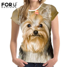Load image into Gallery viewer, FORUDESIGNS Brand Designer Wome T Shirt Funny 3D Dog Yorkshire Terrier Printed Girl Tshirts Fashion O Neck Short Sleeve Tops Tee
