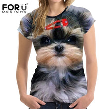 Load image into Gallery viewer, FORUDESIGNS Brand Designer Wome T Shirt Funny 3D Dog Yorkshire Terrier Printed Girl Tshirts Fashion O Neck Short Sleeve Tops Tee
