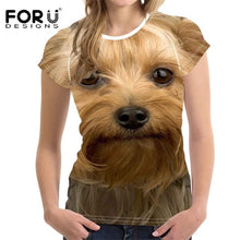Load image into Gallery viewer, FORUDESIGNS Brand Designer Wome T Shirt Funny 3D Dog Yorkshire Terrier Printed Girl Tshirts Fashion O Neck Short Sleeve Tops Tee

