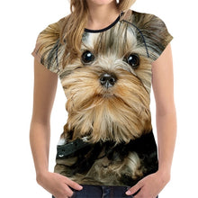 Load image into Gallery viewer, FORUDESIGNS Brand Designer Wome T Shirt Funny 3D Dog Yorkshire Terrier Printed Girl Tshirts Fashion O Neck Short Sleeve Tops Tee
