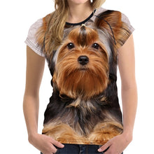 Load image into Gallery viewer, FORUDESIGNS Brand Designer Wome T Shirt Funny 3D Dog Yorkshire Terrier Printed Girl Tshirts Fashion O Neck Short Sleeve Tops Tee
