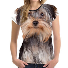 Load image into Gallery viewer, FORUDESIGNS Brand Designer Wome T Shirt Funny 3D Dog Yorkshire Terrier Printed Girl Tshirts Fashion O Neck Short Sleeve Tops Tee

