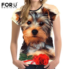 Load image into Gallery viewer, FORUDESIGNS Brand Designer Wome T Shirt Funny 3D Dog Yorkshire Terrier Printed Girl Tshirts Fashion O Neck Short Sleeve Tops Tee
