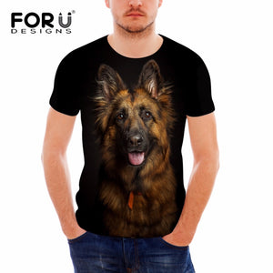 FORUDESIGNS German Shepherd Dog Print T Shirts Men Summer O-Neck Top Tee Shirt Black Casual Breathable Short Sleeve Tshirt Male