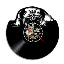 Load image into Gallery viewer, 1Piece Cute Pug Dog Vinyl Record Wall Clock Animal Kids Room Doggy Decor Wall Clock House Pet Puppy Handmade CD Time Clock
