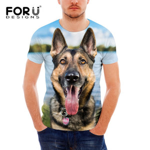 FORUDESIGNS German Shepherd Dog Print T Shirts Men Summer O-Neck Top Tee Shirt Black Casual Breathable Short Sleeve Tshirt Male